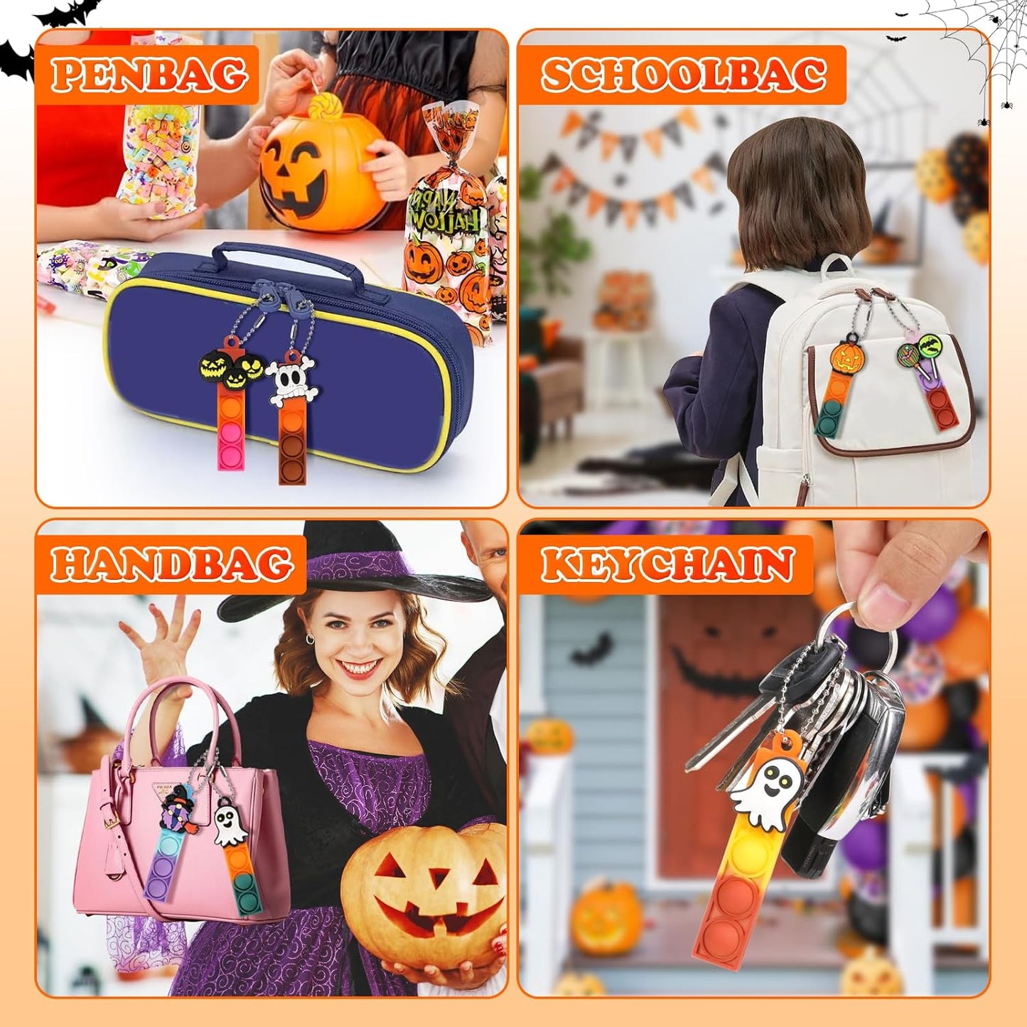 24pcs Halloween Mini Pop Fidget Toys Bulk Halloween Party Favors for Kids Pop Keychain Sensory Toys Bag Fillers Pop Toddler Birthday Carnival Treasure Classroom Prizes Stress Reliever Desk Toys