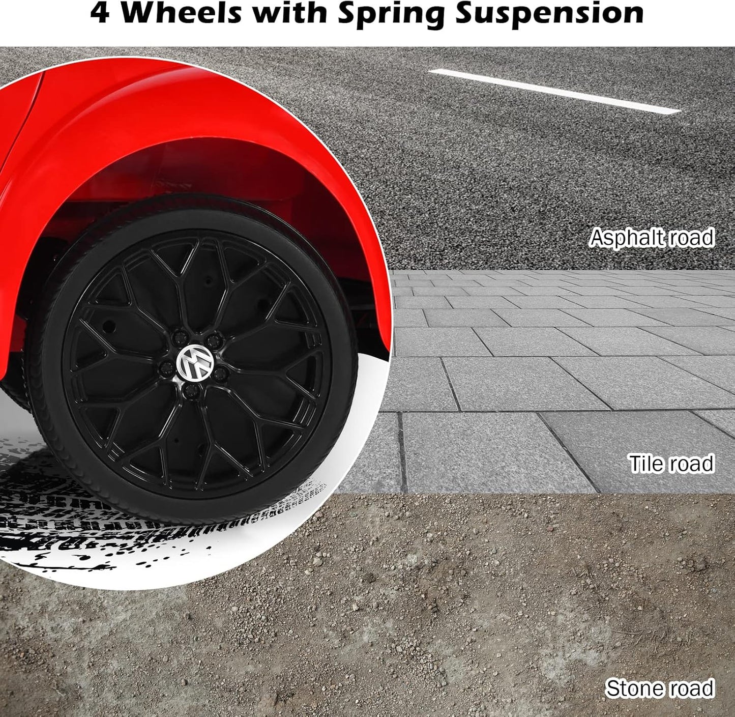 Costzon Ride on Car, 12V Licensed Volkswagen Beetle Battery Powered Vehicle w/Remote Control, Spring Suspension, Lights, USB, Horn, Music, 4 Wheeler for Boy Girl Gift, Electric Car for Kids (Red)