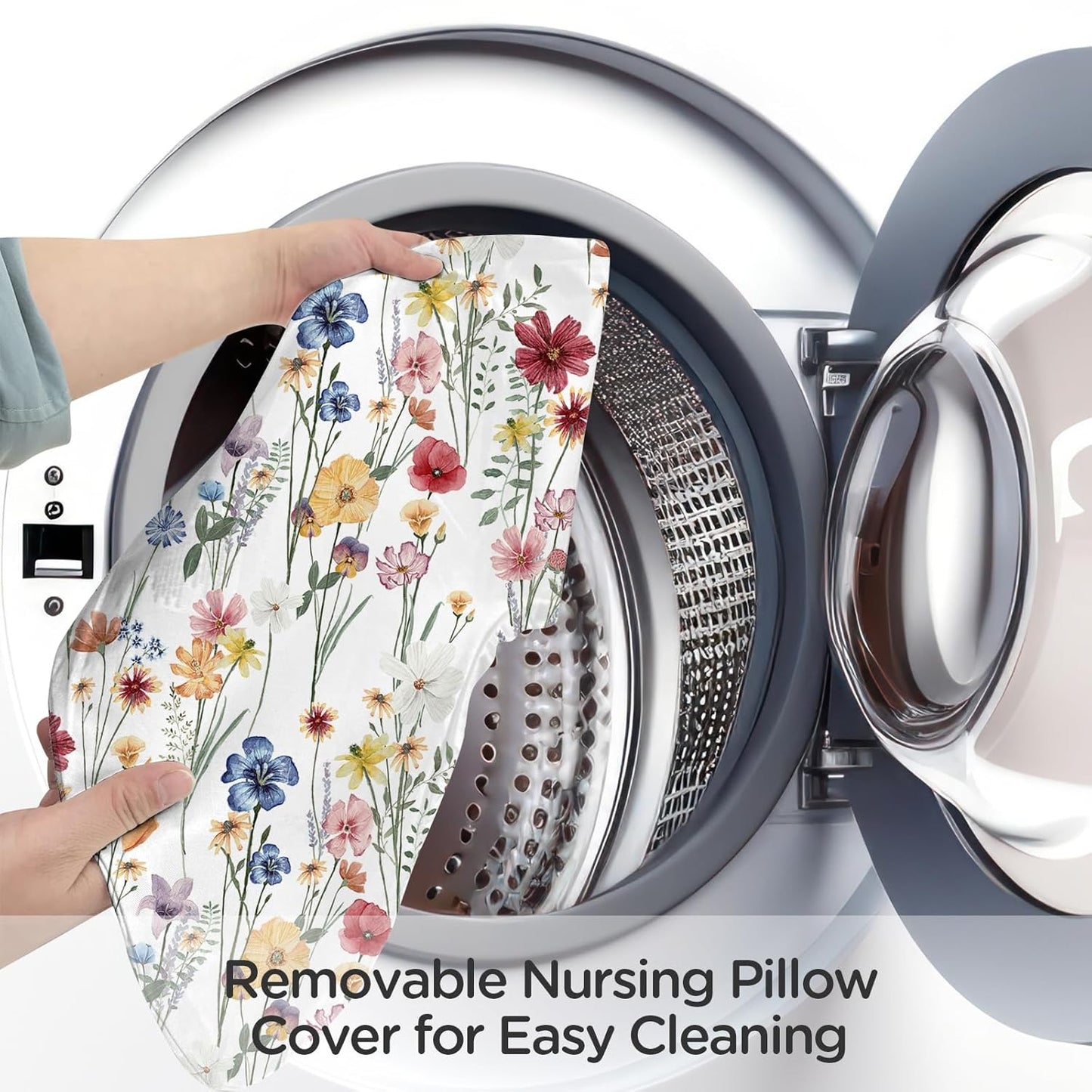 Little Grape Land Nursing Pillow for Infants, Breastfeeding Pillows, Baby Support Pillow for Nursing, Bottle Feeding, Tummy Time with Machine Washable Cover & Breathable Filling (Spring Flower)