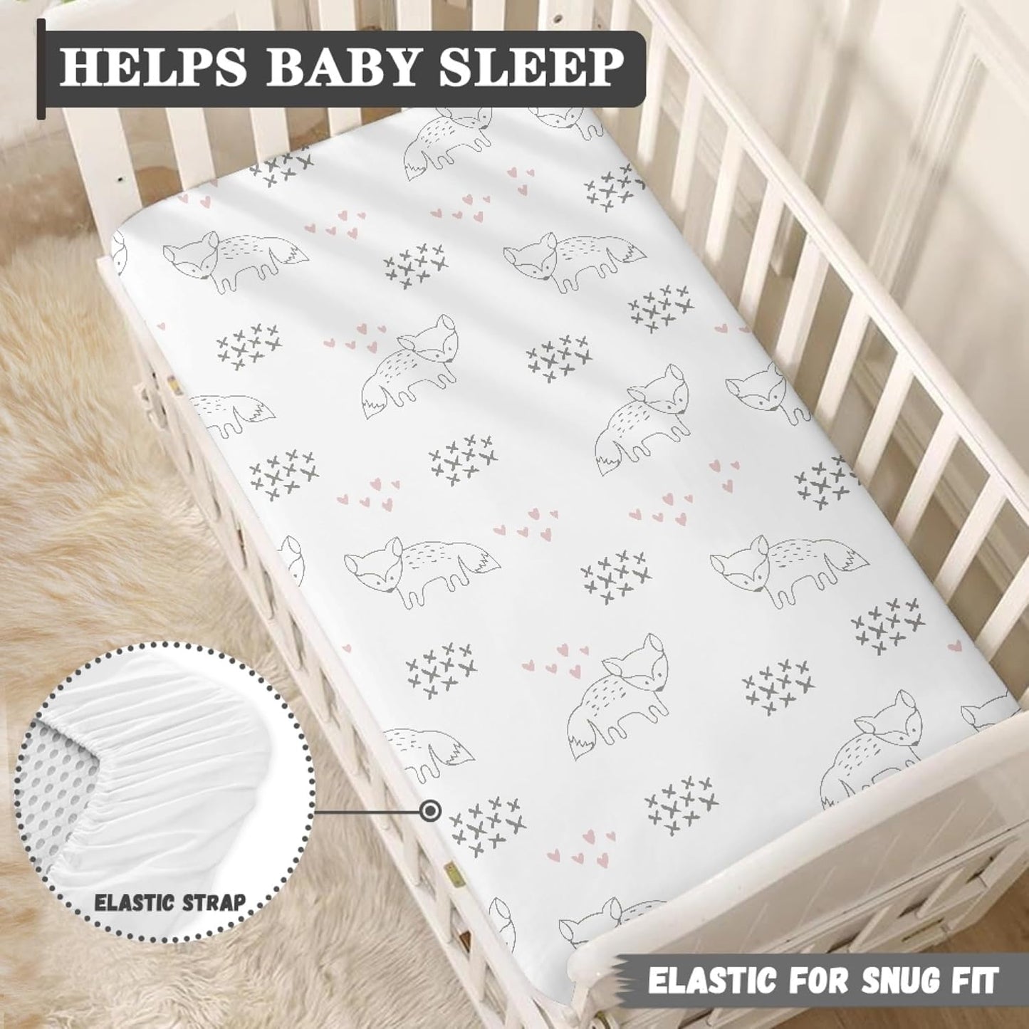 Little Fox and Heart Fitted Crib Sheet Animals Baby Crib Sheet Fit Standard Crib and Toddler Mattress,Crib Mattress Sheets for Boys Girls 28"x52"