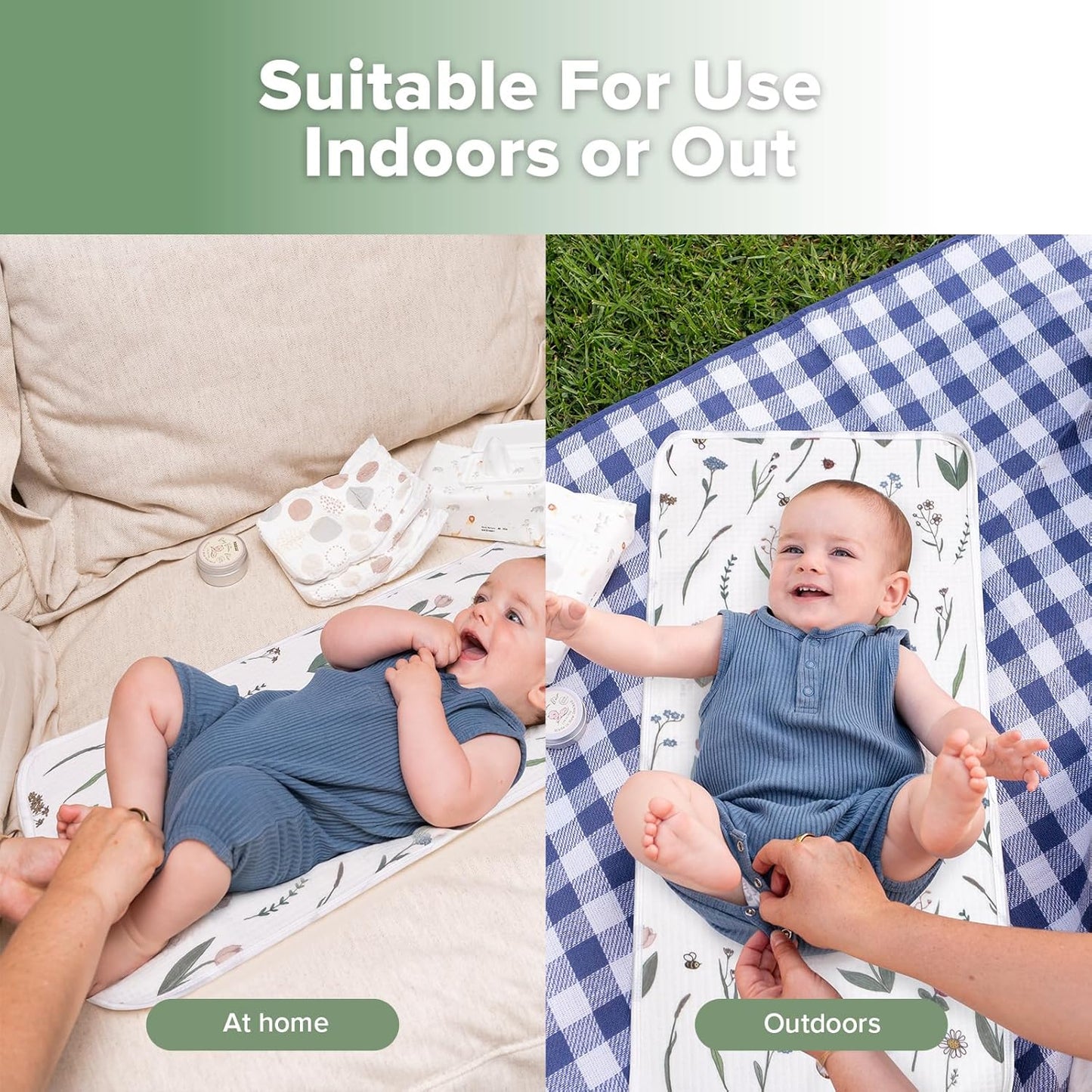 haakaa Waterproof Changing Pad Liners, 100% Cotton, Soft & Breathable (2pcs, 13" x 27.5" Honey Blossom+Vintage Garden)