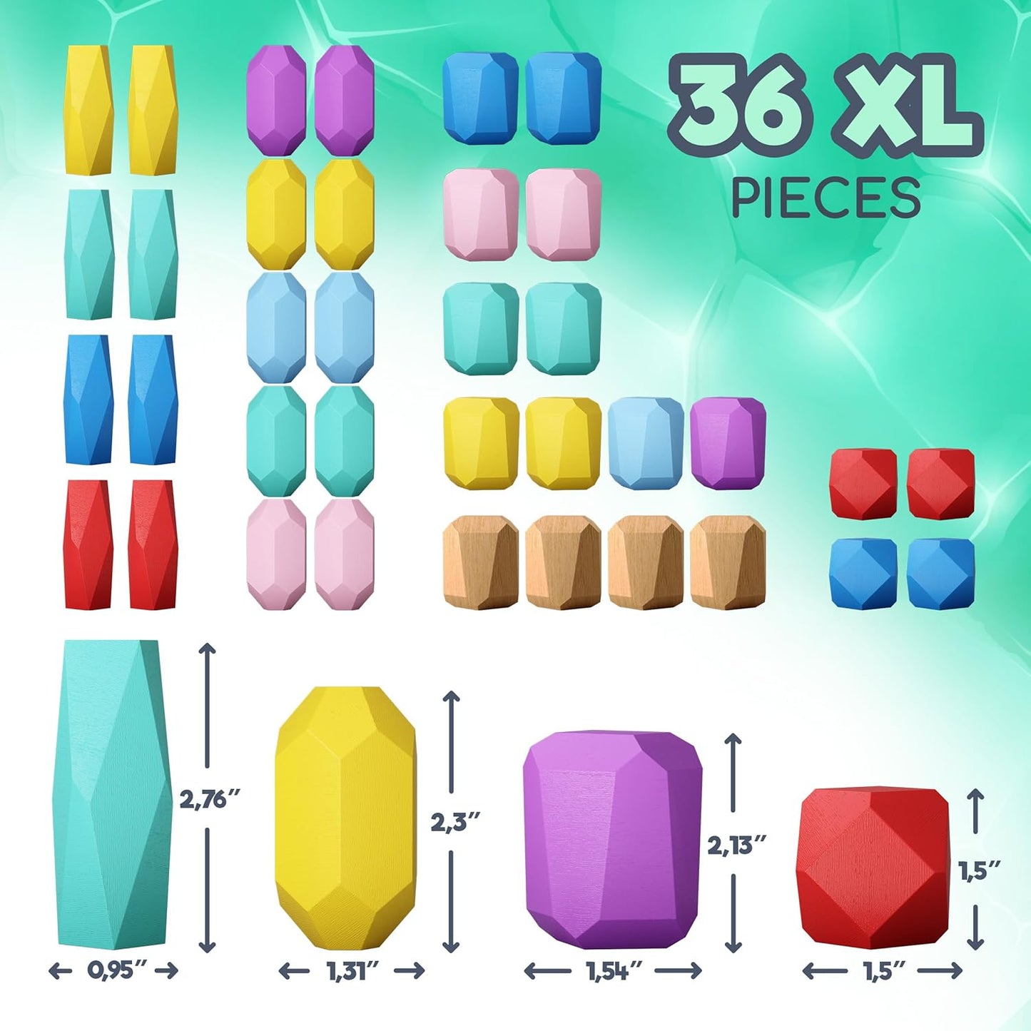 Wooden Stacking Blocks β Montessori Toys for 1 2 3 4 5 6 Year Old Toddlers and Kids, No Choking Hazard β Building Rocks Stones Games, for Girls and Boys