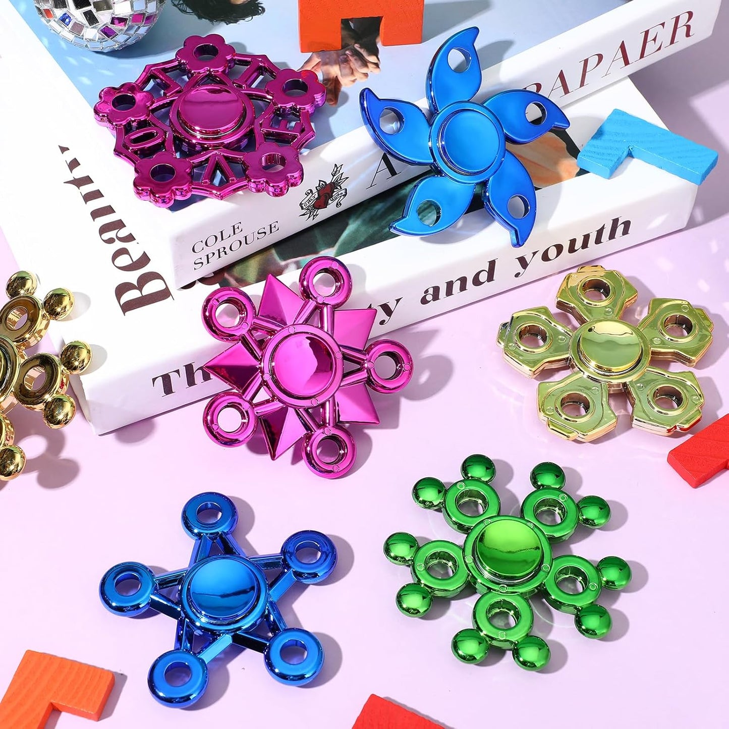 Woanger 48 Pcs Fidget Spinner High Speed Hand Spinners for Anxiety ADHD Adults Boys Girls, Anxiety Stress Relief Toys for Focus Party Favor Classroom Prizes(Multicolor,Five Holes)