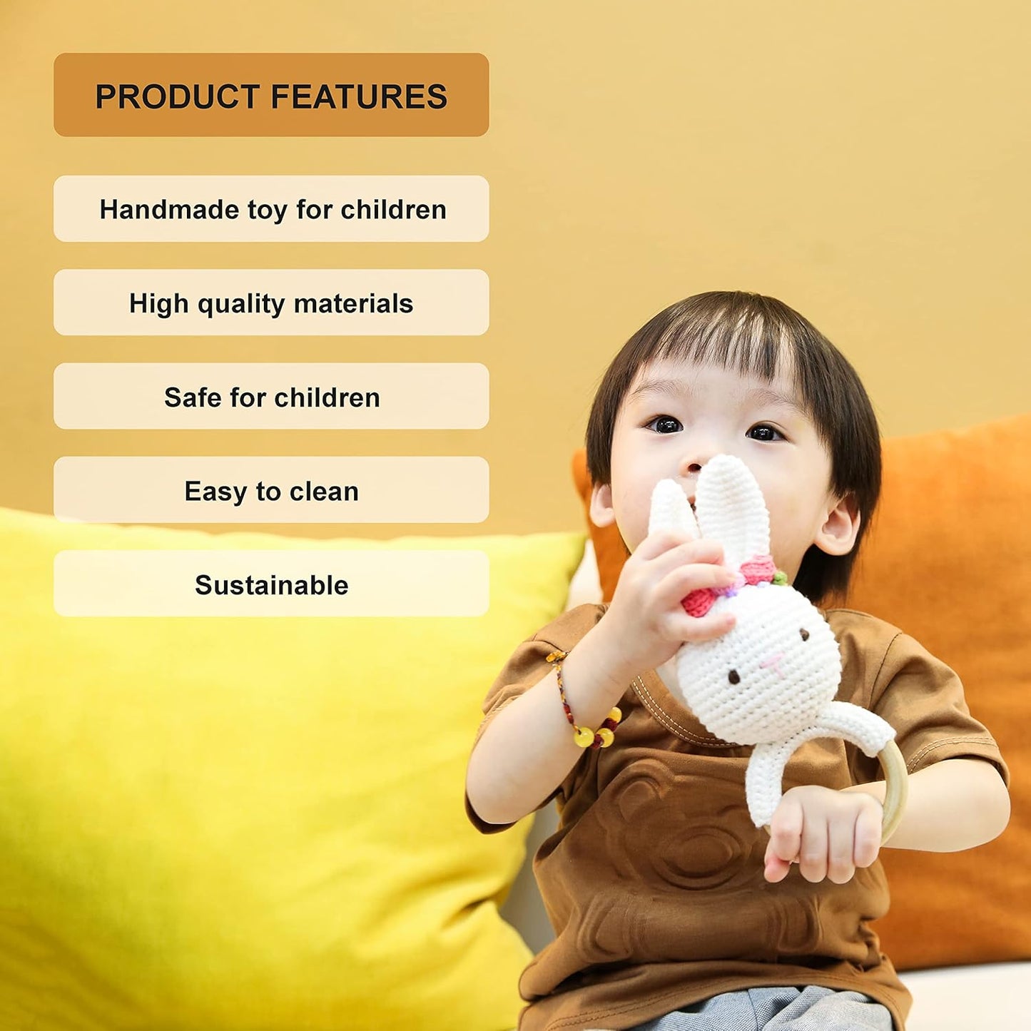 Bunny White Bunny rattles Toy for Young Children, Handmade Woolen Toy with Strict Quality Testing Process, Usable as House Decoration (White Bunny Rattles)