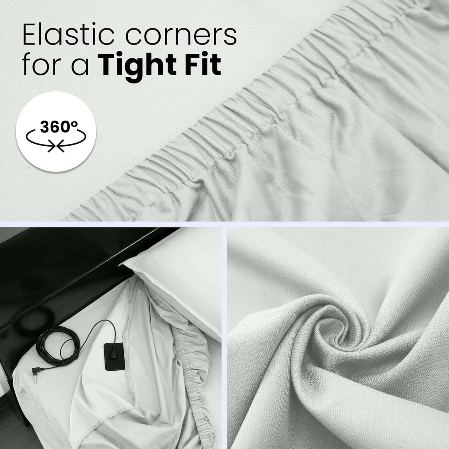 Hooga Grounding Sheet, Organic Fitted Grounded Sheet for Improved Sleep, Pain Relief - Earth Connected Bedding 60βx80βx15β Queen Size, Pure Silver Fiber and Cotton, Grounding Cord Included. Off White