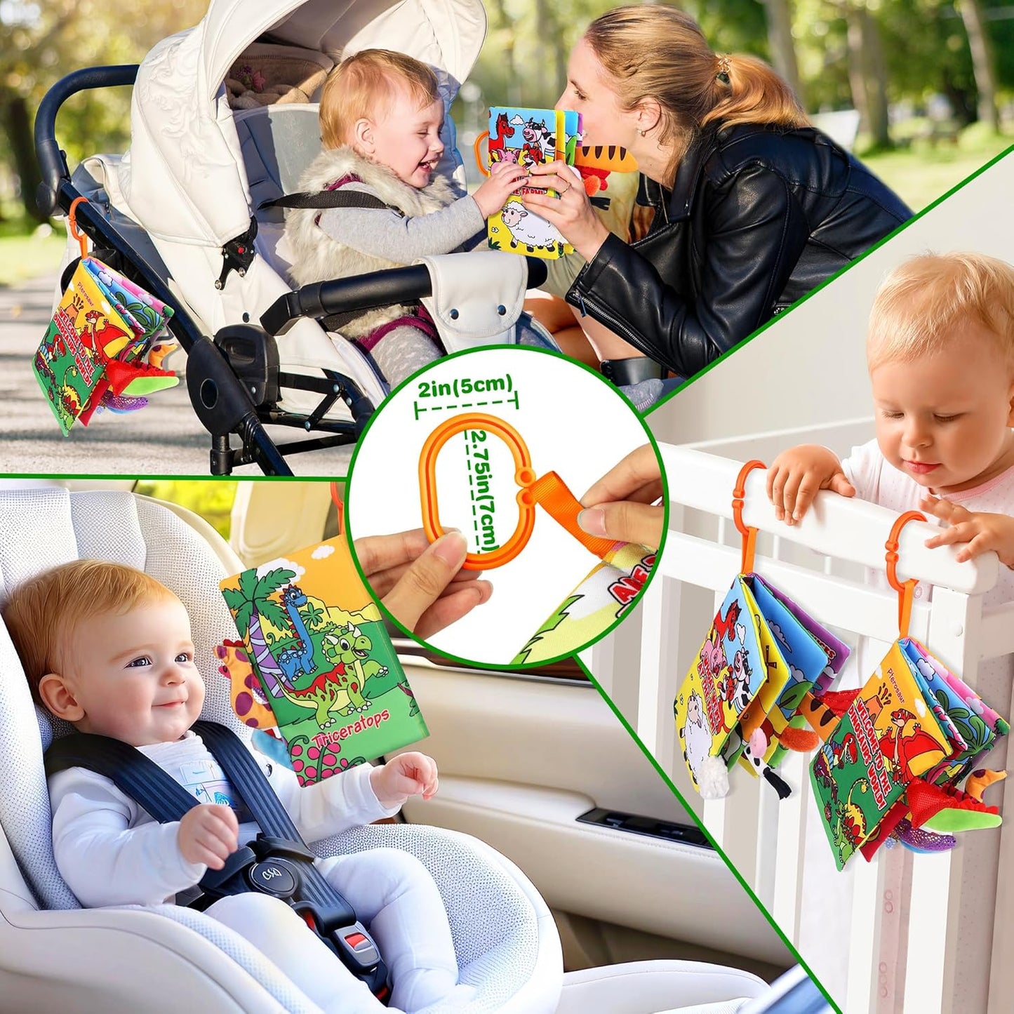 Vanmor 2 Pack Baby Cloth Books, High Contrast Sensory Crinkle Toys for 0-6 Months Infants, Soft Tummy Time Travel Essentials, for Boys, Easter Basket Stuffers