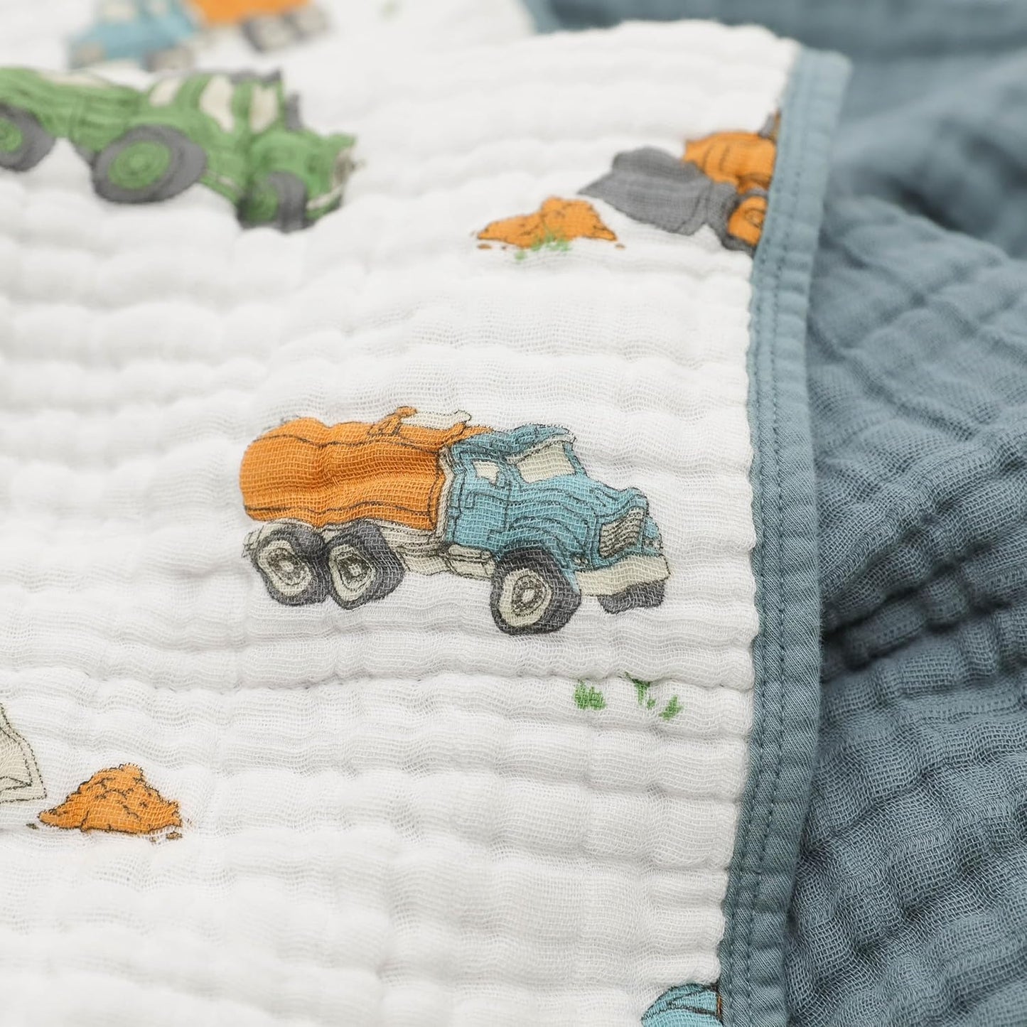 Little Unicorn Original Premium Cotton Quilt | Multi-Layered & Extra-Soft Muslin Fabric |for Babies & Toddlers (Work Trucks)