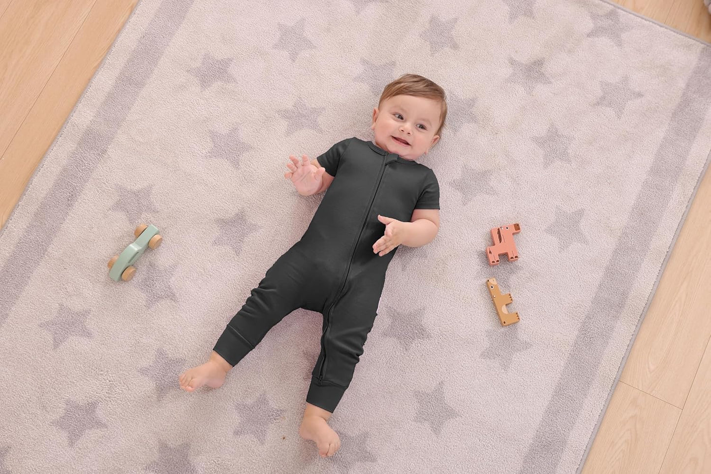 GUISBY Footless Short Sleeve Baby Pajamas with Zipper Cotton Infant Sleepwear