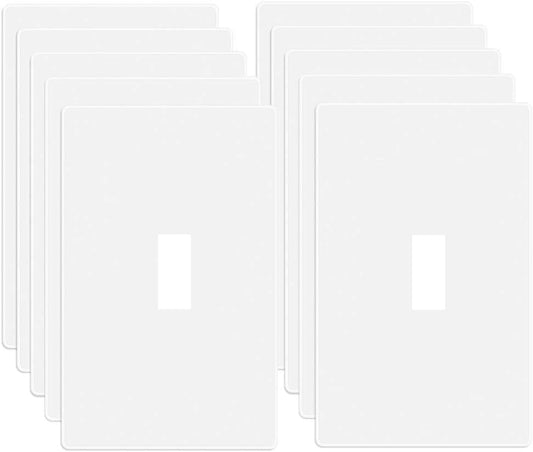 1-Gang Screwless Toggle Switch Wall Plate Cover Toggle Switch Outlet Electrical Faceplate for Light Switch, Receptacle, Dimmers, USB Outlet, GFCI, Child Safe Cover Plate, White (10-Pack)