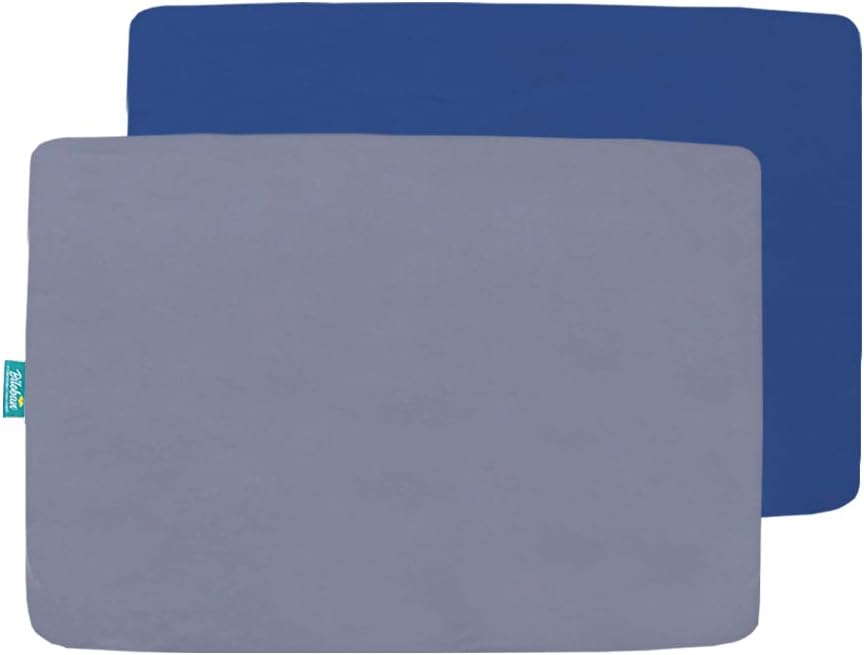 Pack and Play Sheets and Waterproof Pack n Play Mattress Protector Pad Cover 4 Pack Set, Ultra Soft Pack n Play Mattresses Sheets Compatible with Graco Pack n Play, Grey&Navy