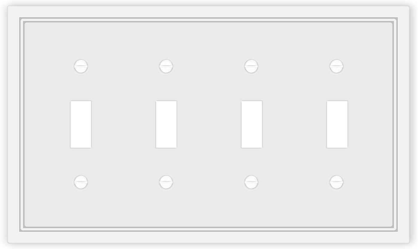 Quad Toggle Light Switch Cover Plate White Classic Decorative Light Switch Plates Cover 4-Gang Wall Plate Cover