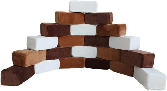 Wonder Space Plush Foam Blocks - Nursery Building & Stacking Toys for Toddlers Boys & Girls, Soft Smooth Velvet Cover, Early Education Gross Motor Skills & Brain Development (24 Bricks, Nougat)