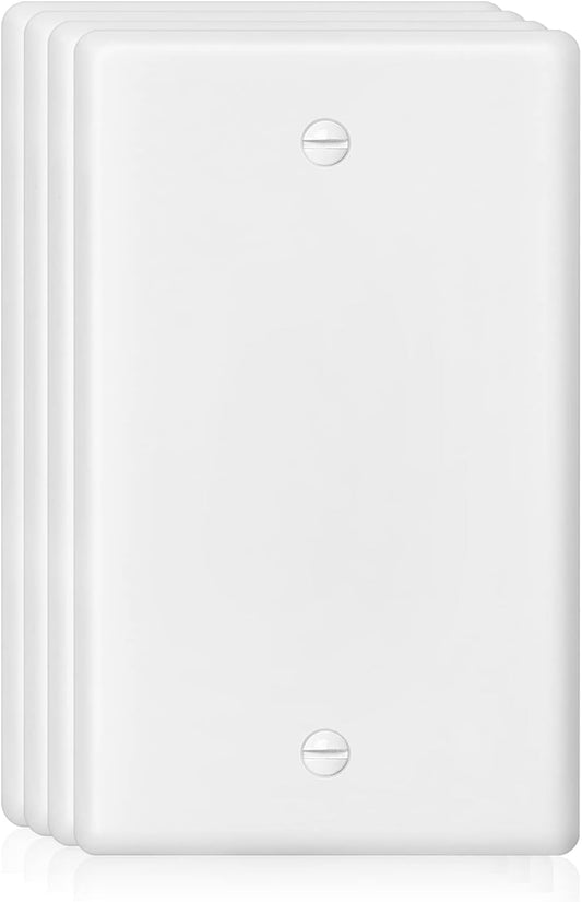 Decorator Wall Plate Blank Switch Plate Outlet Cover,Unbreakable Polycarbonate Thermoplastic, White (4-Pack, Single Blank-White)