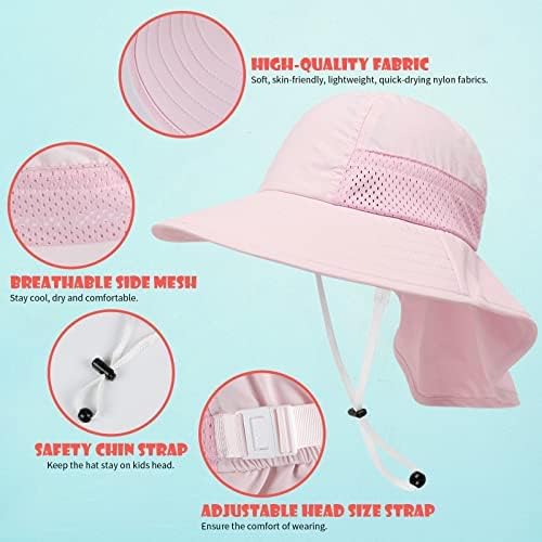 Toddler Baby Sun Hat Kids Summer UPF 50+ for Boys Girls Adjustable Beach Hats with Bucket Wide Brim Age 1-7 Years