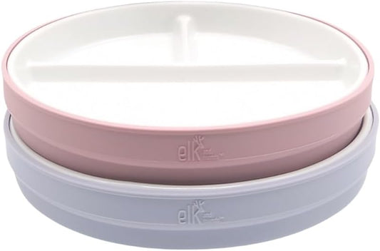 Elk and Friends Kids 6.7” Porcelain Divided Plates with Silicone Sleeves | Suitable for Babies/Kids/Toddlers | Microwave & Dishwasher Safe | Non Slip | Snack Dishes