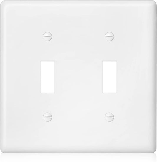 Decorator Wall Plate Double Toggle Light Switch Plate Outlet Cover,Unbreakable Polycarbonate Thermoplastic, White (10-Pack, Double Toggle-White)