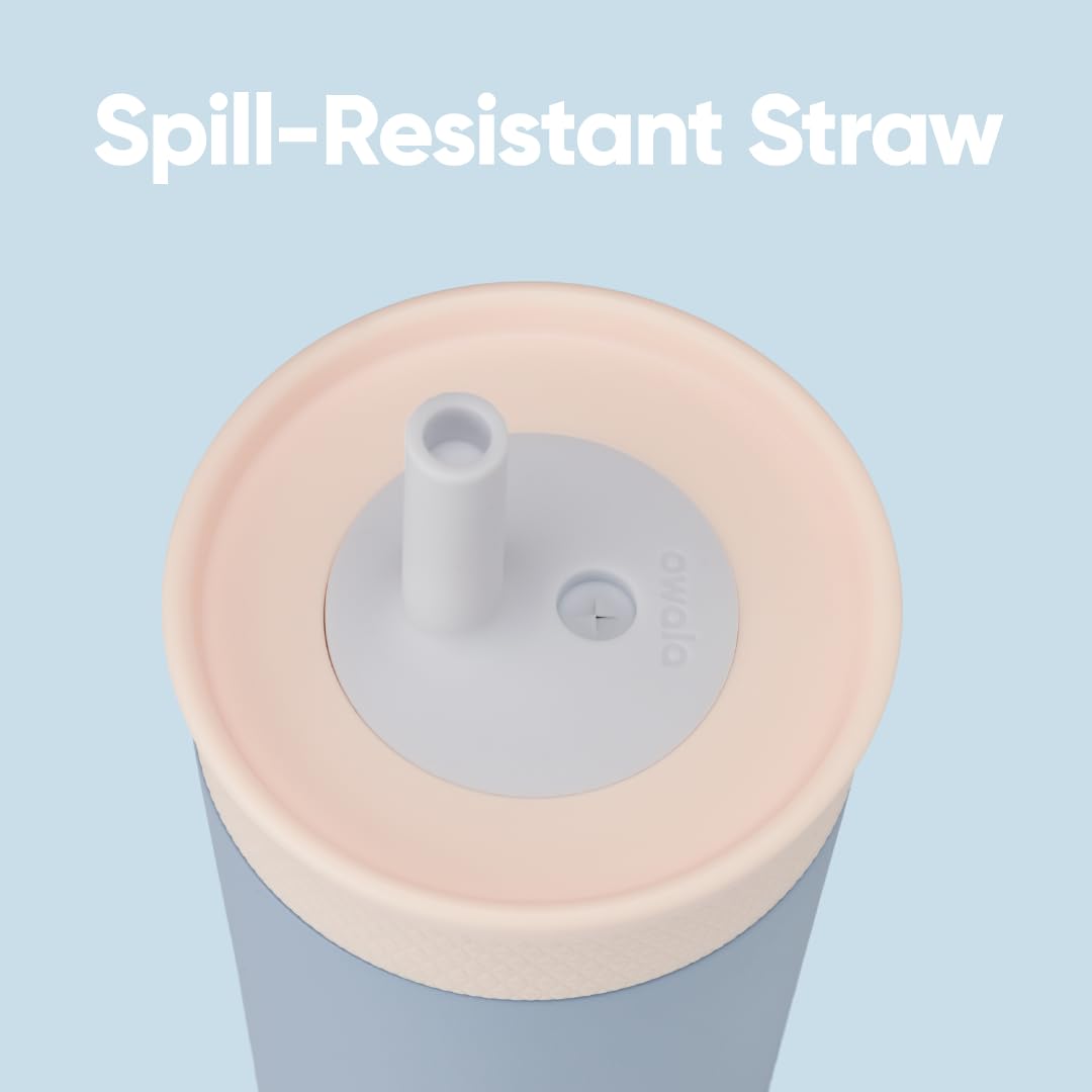 Owala Kids Insulation Stainless Steel Tumbler with Spill Resistant Flexible Straw, Easy to Clean, Kids Water Bottle, Great for Travel, Dishwasher Safe, 12 Oz, Tan and Blue (Seas the Day)