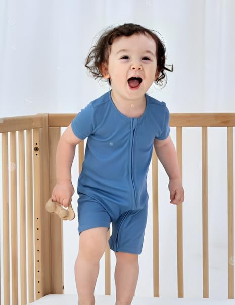 JunNeng Baby 2 Pack Rayon of Bamboo Romper Sleeper 2 Way Zipper Short Sleeve Jumpsuit Zipper Footless One-piece