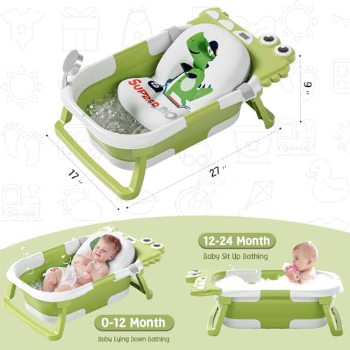 TPN Collapsible Baby Bathtub, Baby Bath Tub with Soft Cushion & Real-Time Thermometer, Baby Bathtub Infant to Toddler Tub (0-36 Months), Portable Newborn Travel Bath tub