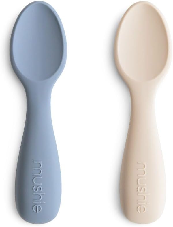 mushie Silicone Toddler Starter Spoons | 2 Pack (Tradewinds/Shifting Sand)