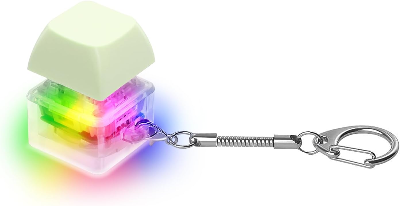 Keyboard Fidget Toys for Adults Keyboard Clicker with LED Light Keychain Fidget Sensory Fun Toys for Anxiety Decompression (Green, 1P)