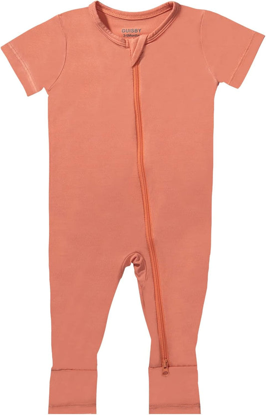 GUISBY Rayon Made from Bamboo Baby Pajamas, Summer Short Sleeve Footless Rompers, 2 Way Zipper Sleeper