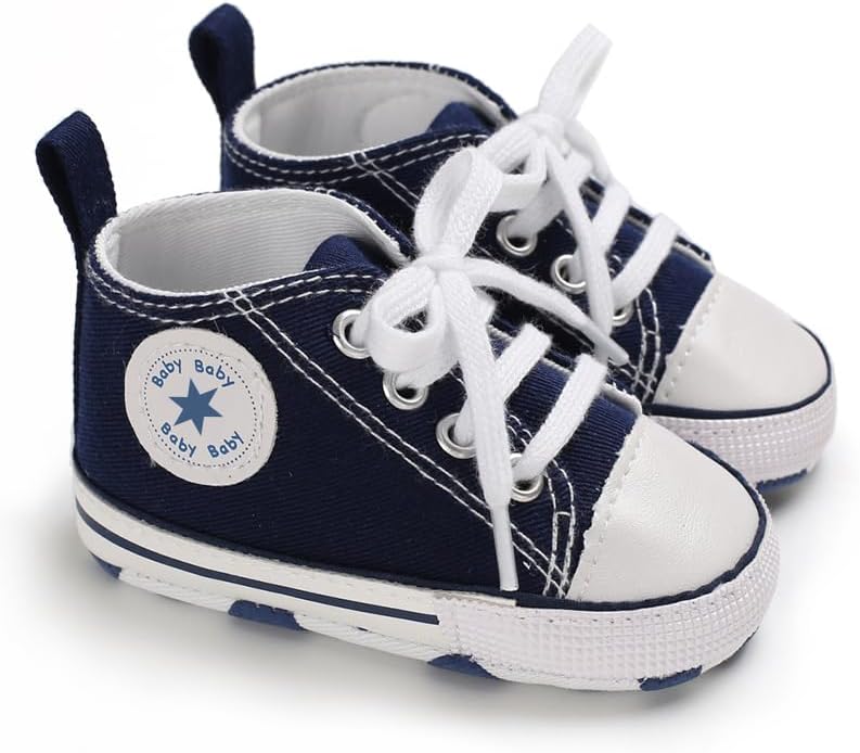 Unisex Baby Girls Boys Canvas High-top Shoes, Newborn Infant Anti-Slip Soft Sole Frist Walking Breathable Sneakers