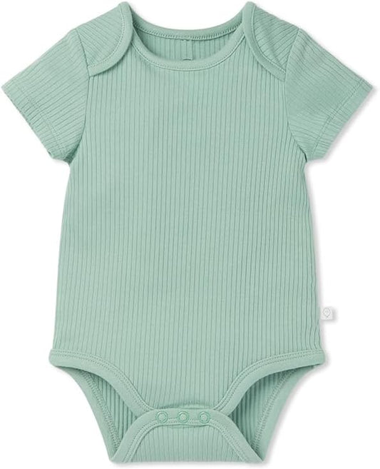 MORI Baby Ribbed Short Sleeve Bodysuit with Envelope Neck and Nickel Free Poppers - Unisex Toddler Romper for Boys and Girls