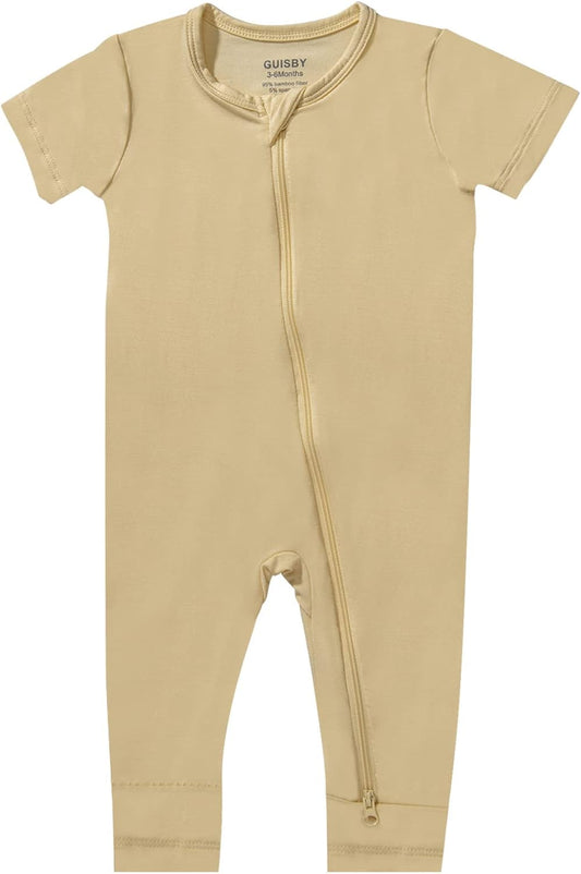 GUISBY Rayon Made from Bamboo Baby Pajamas, Summer Short Sleeve Footless Rompers, 2 Way Zipper Sleeper