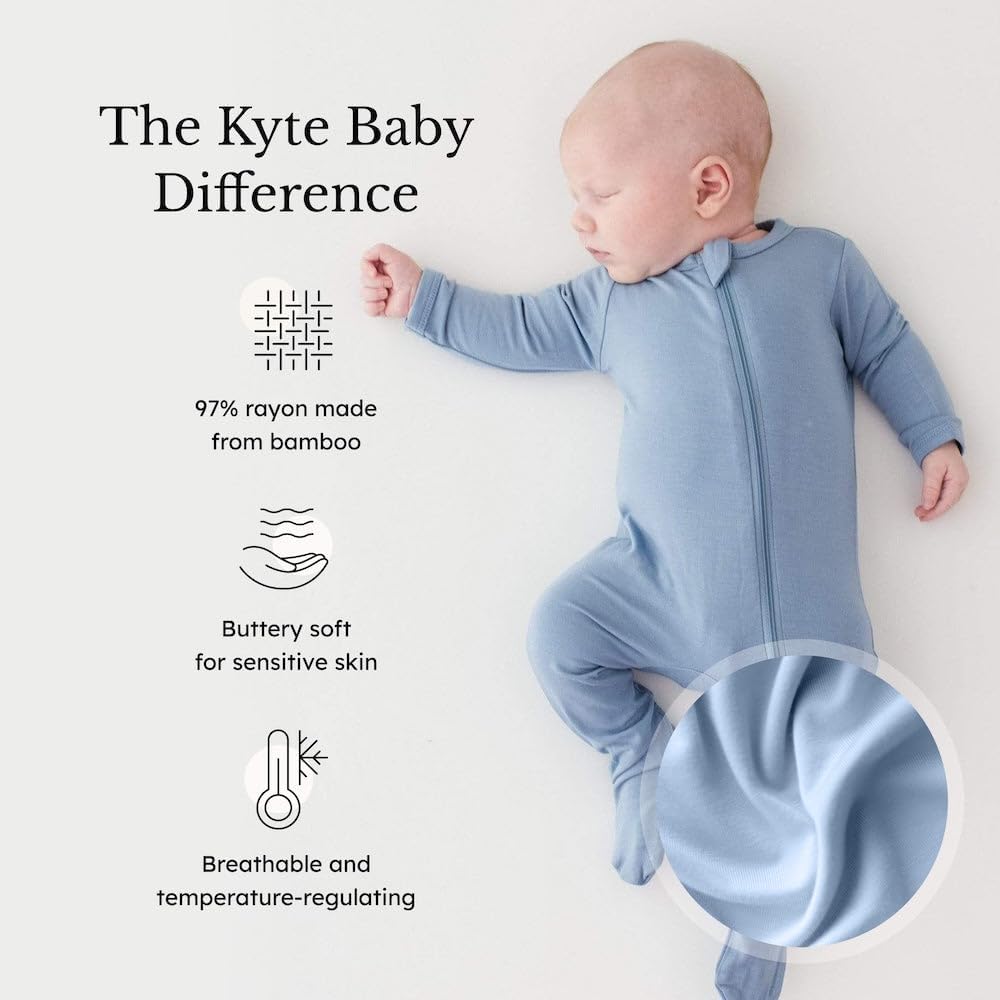 KYTE BABY Unisex Zipper Closure Footies, Rayon Made From Bamboo, 0-24 Months