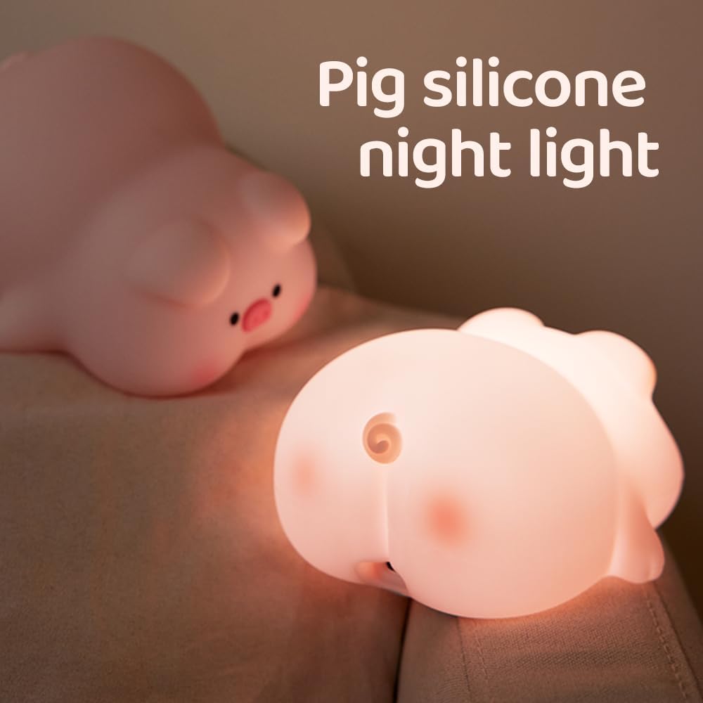 Night Light for Kids, Pink，3 Modes Squishy Piggy Night Lamp, Rechargeable LED Touch Cute Pig Lamp, Food Grade Silicone, for Nursery Baby Room, Best Gifts