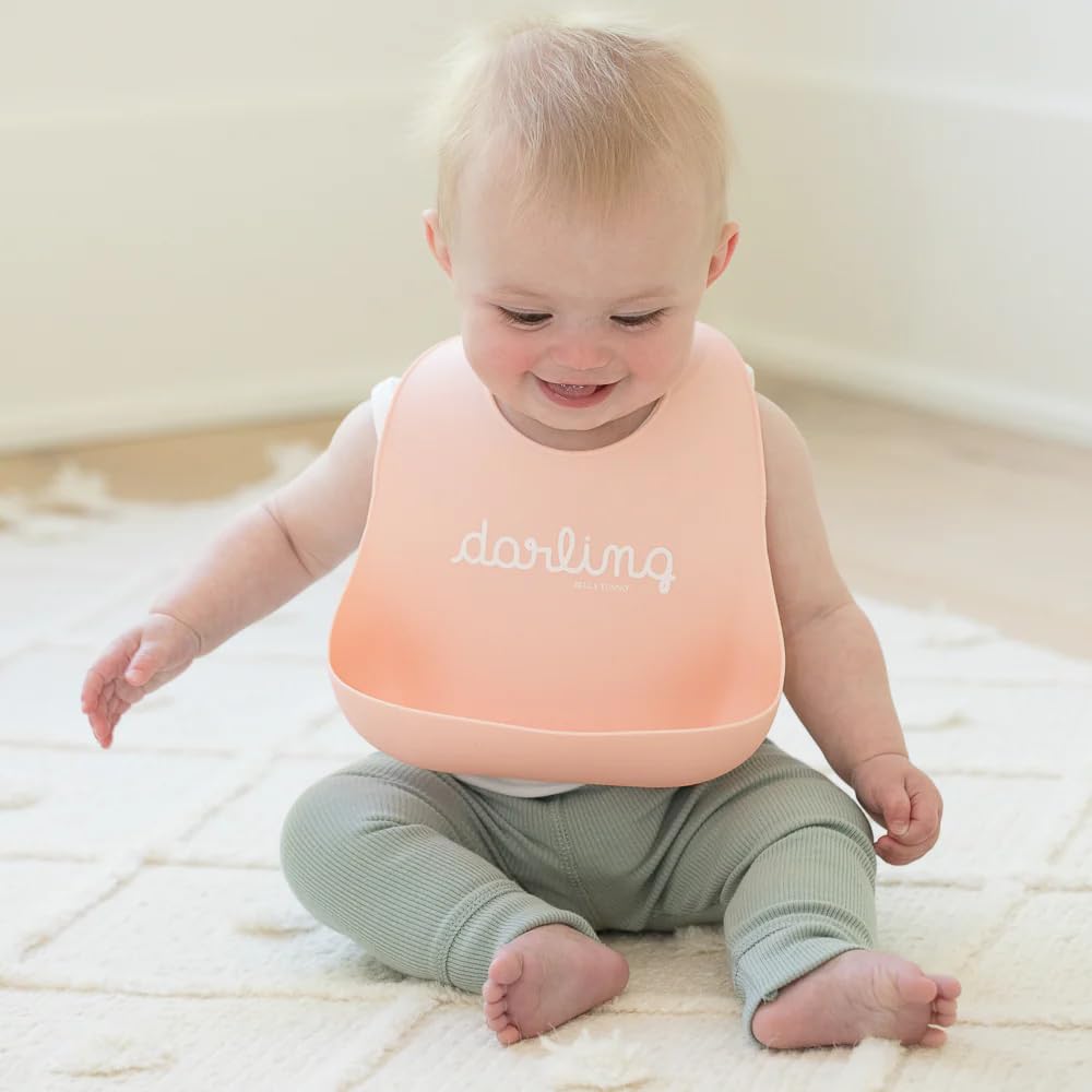 Baby Bib for Eating by Bella Tunno, Waterproof Silicone Bib with Large Food Catcher, Adjustable Fit for Babies 4-12 months & Toddlers 1-3 Years, Boys & Girls, Darling