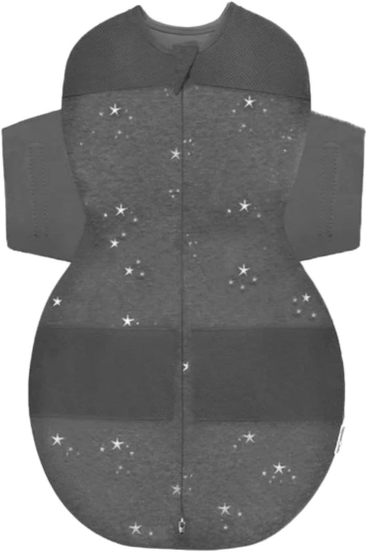 Happiest Baby SNOO Sleep Sack - 100% Organic Cotton Baby Swaddle Blanket - Doctor Designed Promotes Healthy Hip Development (Charcoal Stars, Small)