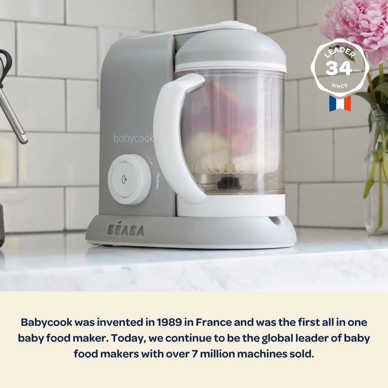BEABA Babycook Solo 4 in 1 Baby Food Maker, Puree Steamer and Blender for Purees, Grinder with Auto Steam Cooking, Lrg Capacity 4.5 Cups 27 Servings in 20 Mins, Rose Gold