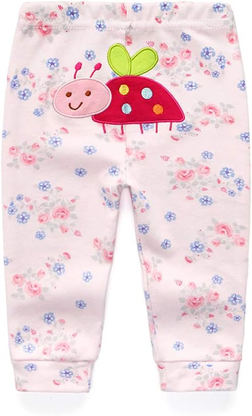 Unisex Newborn Baby Cotton 4-Pack Pants Embroidery Pringting Casual Leggings 0-24 Months for Boys and Girls
