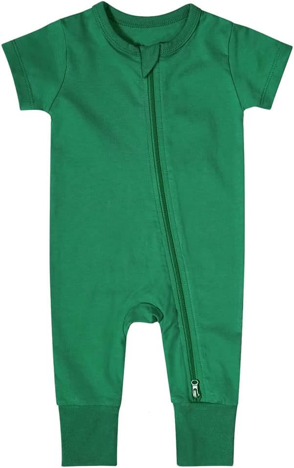 Teach Leanbh Toddler Unisex Baby Bamboo Viscose Pajamas 2 Way Zipper Short Sleeve Footless Romper Jumpsuit Sleep and Play