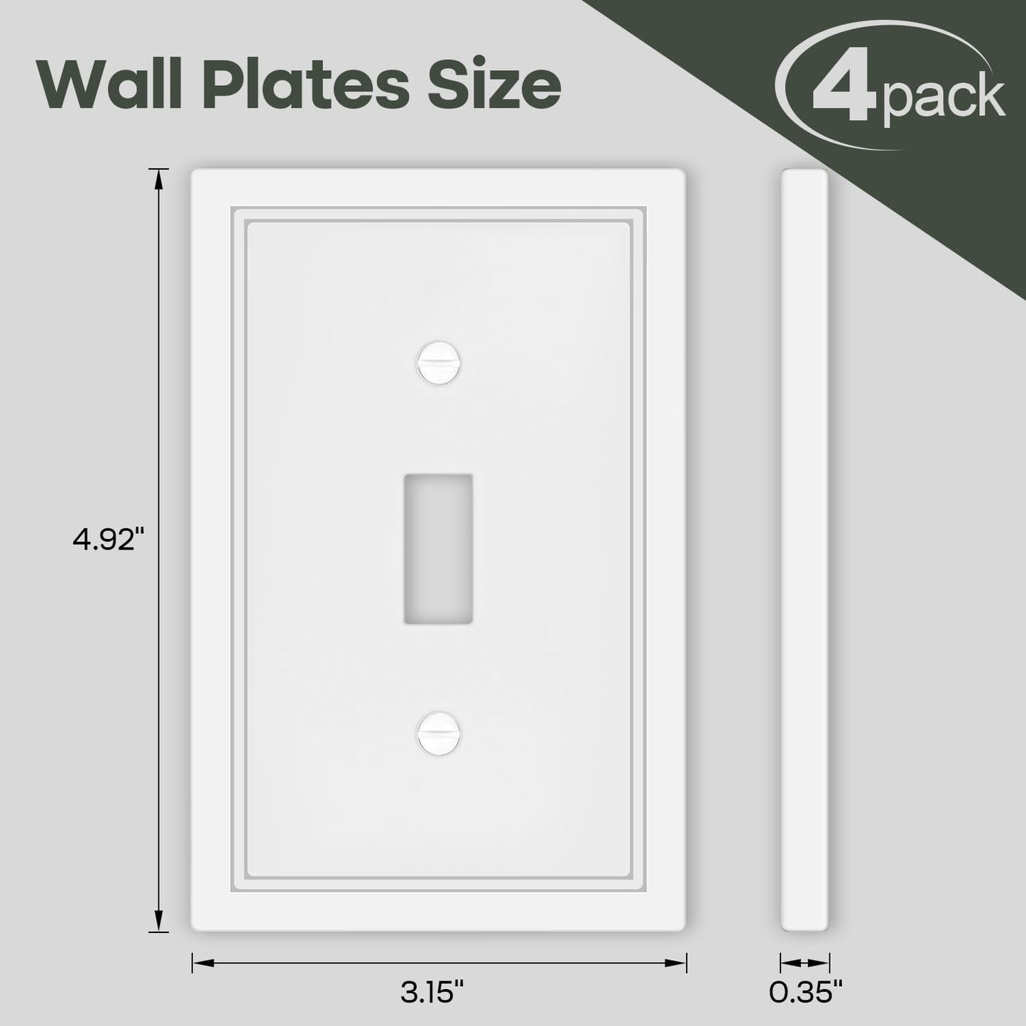 White Decorative Light Switch Cover Plate, Classic Single Toggle Switch Plate Covers, Natural Bamboo Fiber 1 Gang Wall Plates for Bathroom Kitchen- 4 Pack