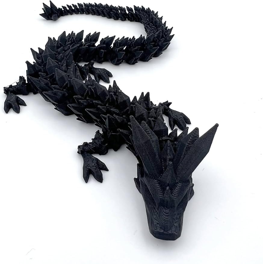 Crystal Dragon - Articulated Flexi Dragon - 3D Printed Gift (Adult, Black)