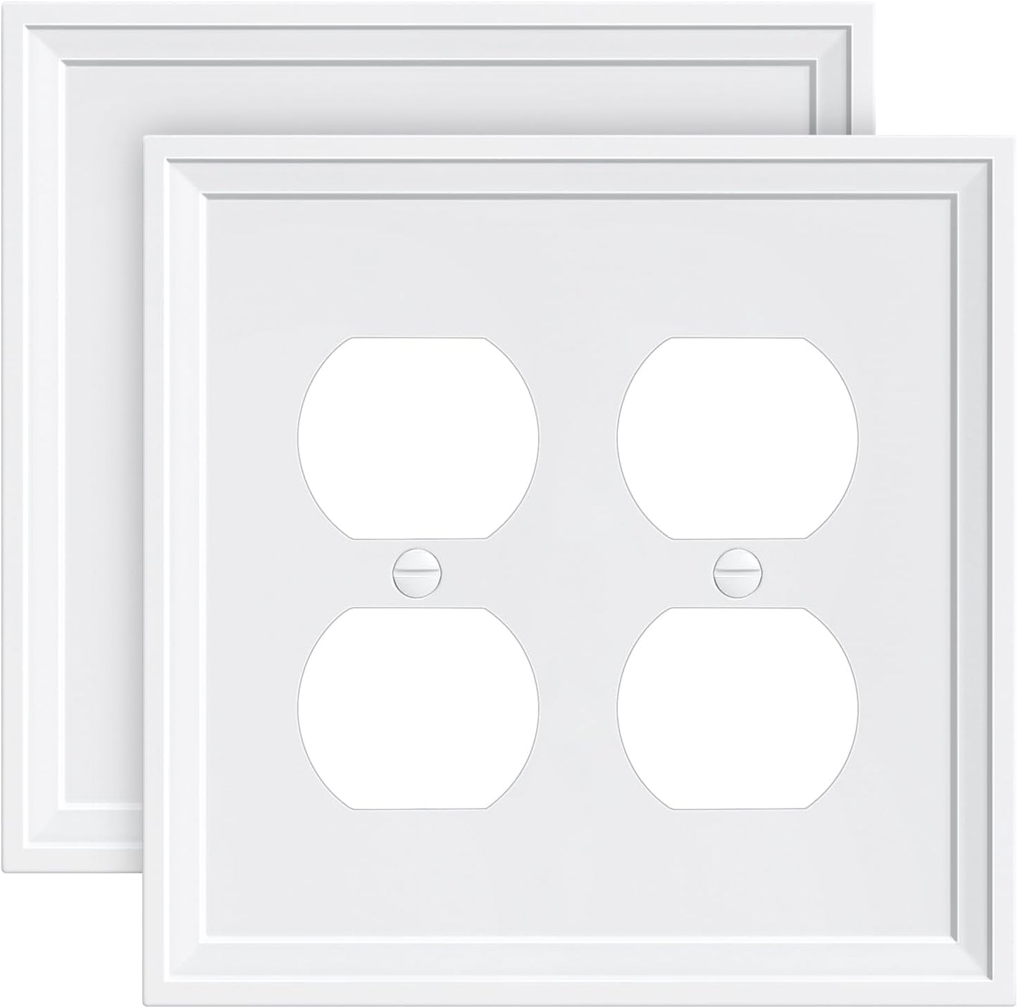 2-Pack Double Duplex Outlet Cover, Natural Bamboo Fiber Switch Plates and Outlet Covers, White Decorative Wall Plates for Electrical Outlets, 2 Gang Receptacle Cover, Corrosion Resistant