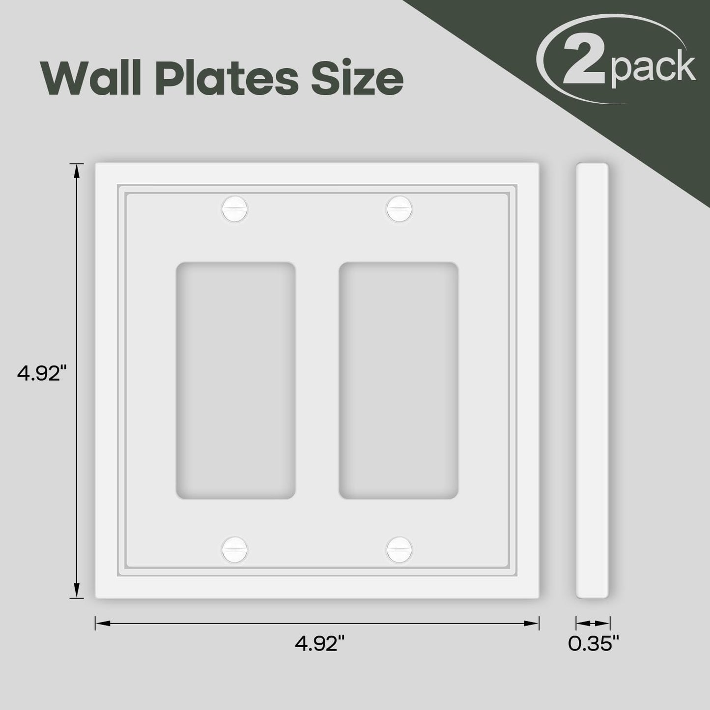 Double Decorator Switch Cover Plate White Classic Decorative Decorator Switch Plates Cover 2 Gang Rocker Wall Plate Cover for Duplex Toggle, 2 Pack
