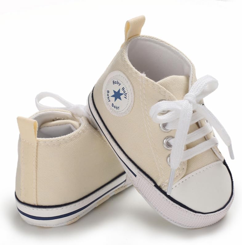 Unisex Baby Girls Boys Canvas High-top Shoes, Newborn Infant Anti-Slip Soft Sole Frist Walking Breathable Sneakers