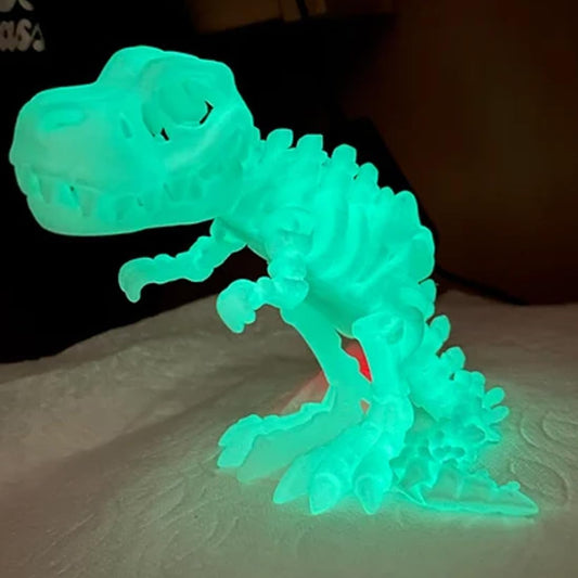 3D Printed Dinosaur Bone Skeleton Tyrannosaurus Rex with Movable Jaw Fidget Dinosaur Toys Full Articulated Dinosaur Executive Desk Toys Home Office Decor, Luminous