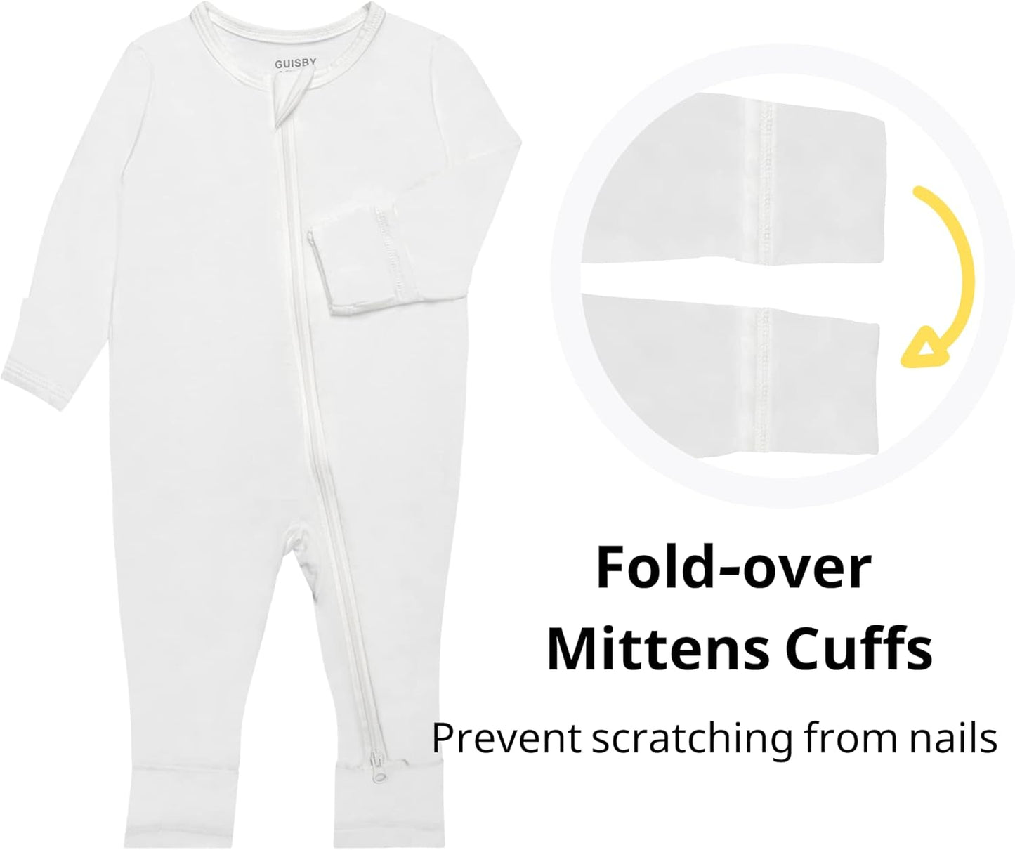 GUISBY Baby Pajamas with Mitten Cuffs - 3Pcs Girls Boys 2 Way Zipper Long Sleeve Rayon Sleepers