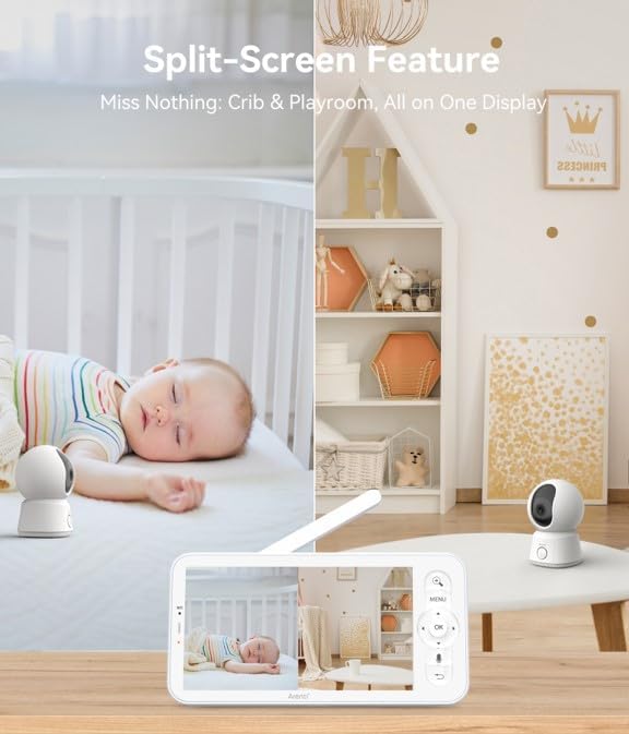 ARENTI Baby Monitor 2 Cameras, Smart Baby Camera with 5-Inch Wireless Display, Super Night Vision, Temperature Sensor, Sound Detection, Auto Motion Tracking, 2-Way Audio, VOX Mode(B2 Set)