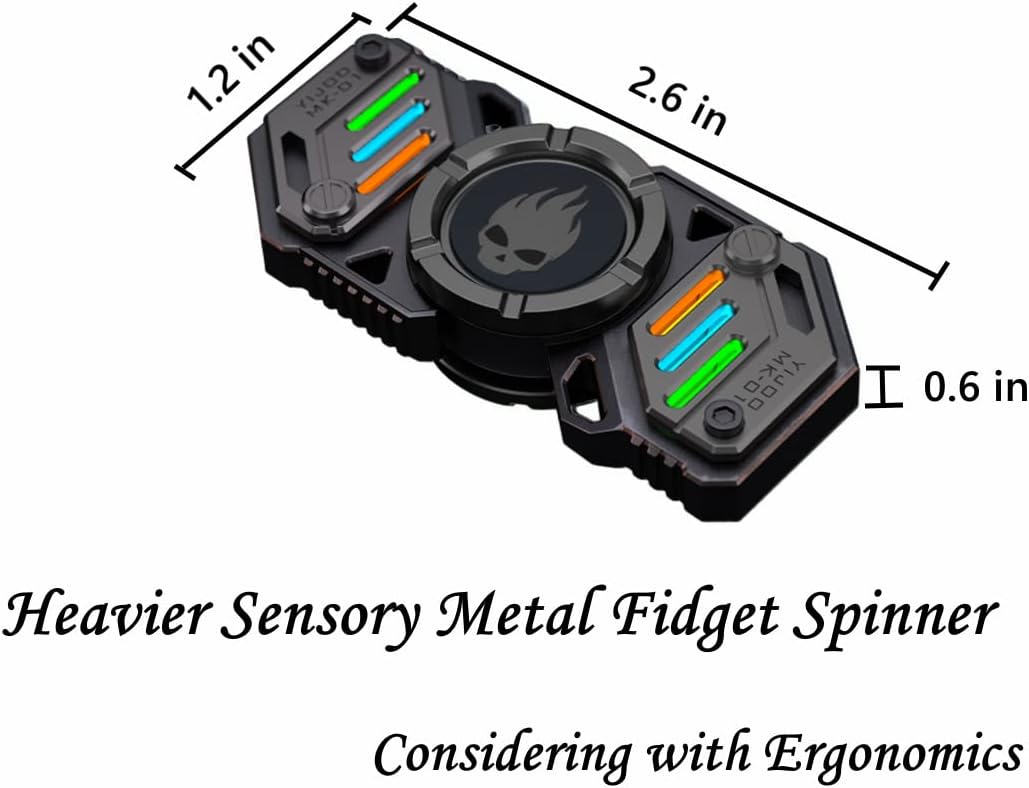 Fidget Spinner, Colorful Glow in The Dark, High Speed and Silence, Cool Metal Mechanical Gear Shape Design with Skull Symbol, Anti-Anxiety and Stress Release for Kids and Adults