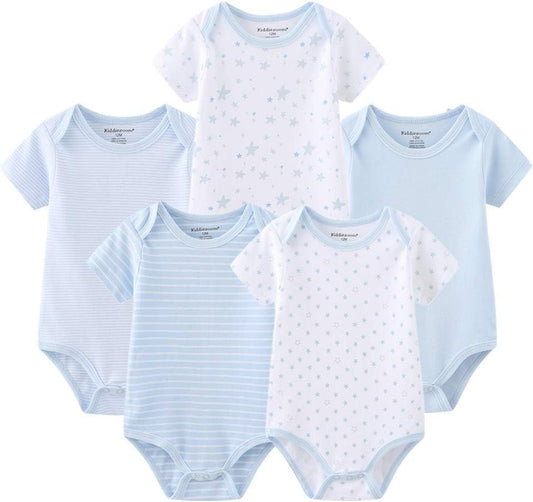 Kiddiezoom Baby Bodysuit Newborn Short Sleeve baby One-Piece Cotton 5-Pack baby clothes