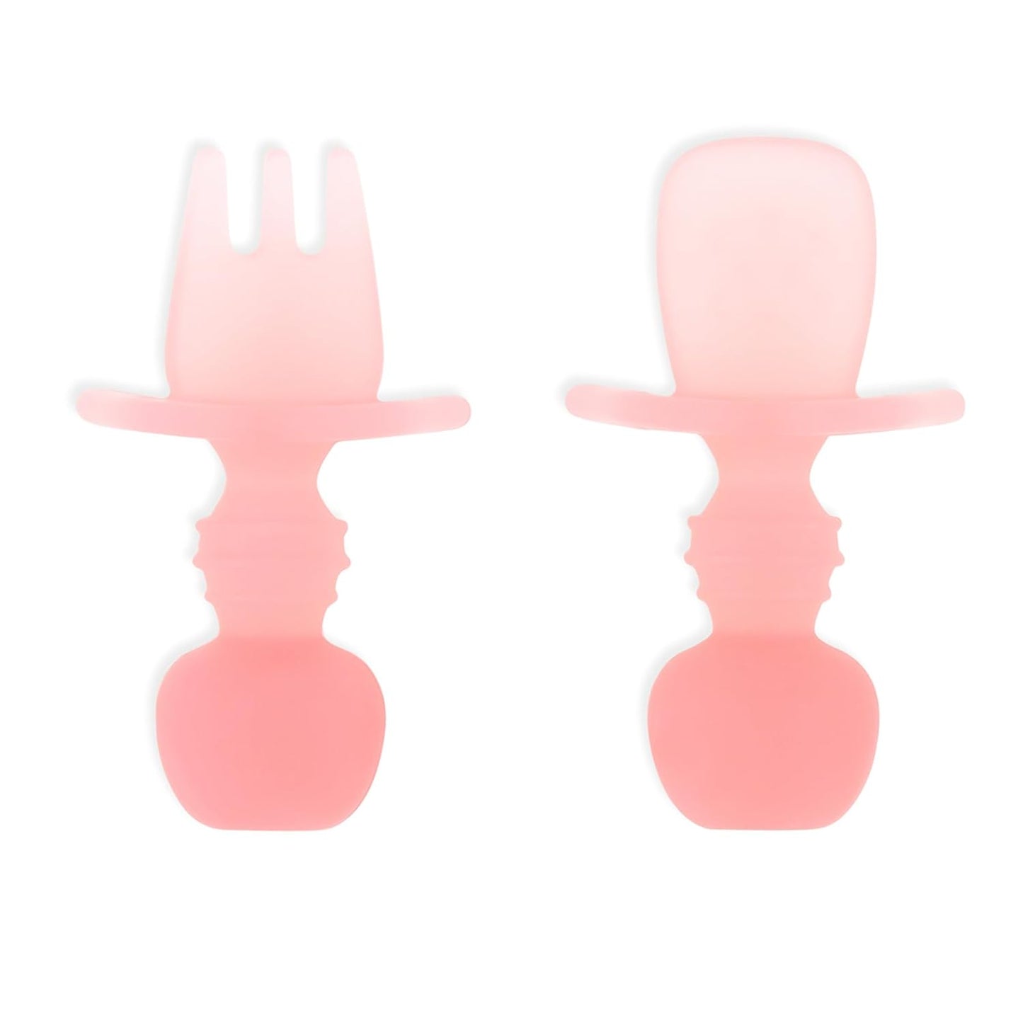 Bumkins Baby Utensils Set, Chewtensils Silicone Spoons for Dipping, Self-Feeding, Baby Led Weaning, Trainer Learning, First Stage Eating, Soft Practice Fork and Spoon, Babies 6 Months, Pink Jelly