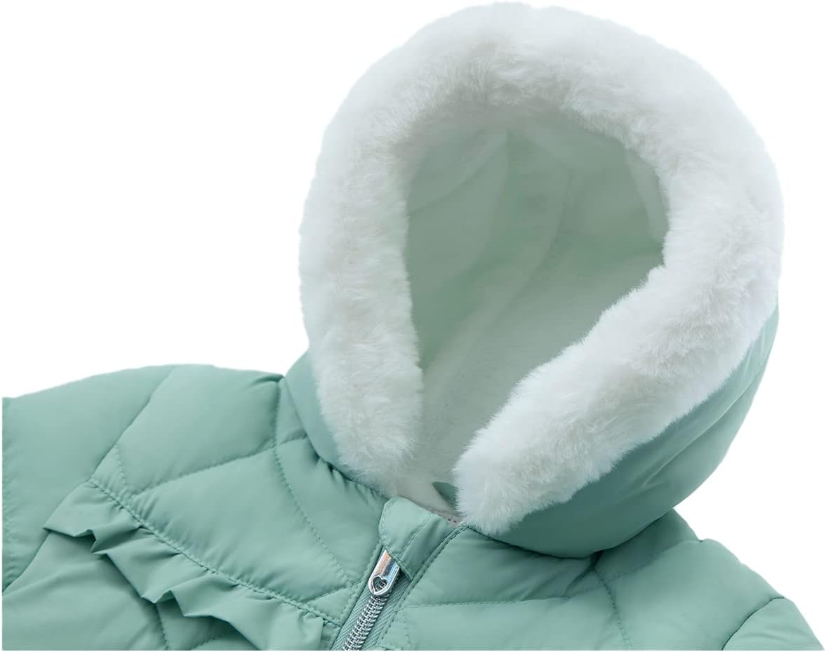 Rokka&Rolla Baby Girls' Water-Resistant Puffer Jacket Hooded Winter Coat with Soft Mini Fur Lining for Newborn Infant Toddler