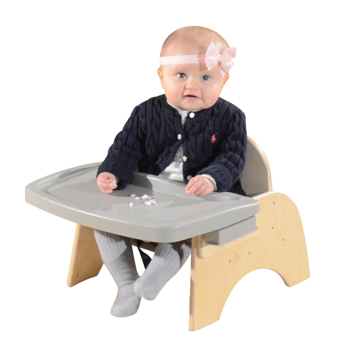 9”H Montessori Wooden Feeding Chair with Safety Harness for Toddlers to Teens, Kids Dining