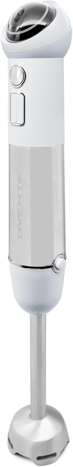 OVENTE Cordless Immersion Hand Blender, 300W Rechargeable Handheld Portable Stick Mixer with Speed Pulse Activating Sensor and Stainless Steel Blades for Smoothies, Shakes or Baby Food, White HR995W